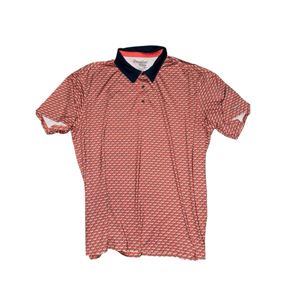 Men's Red Printed Polo with Navy Contrast Collar